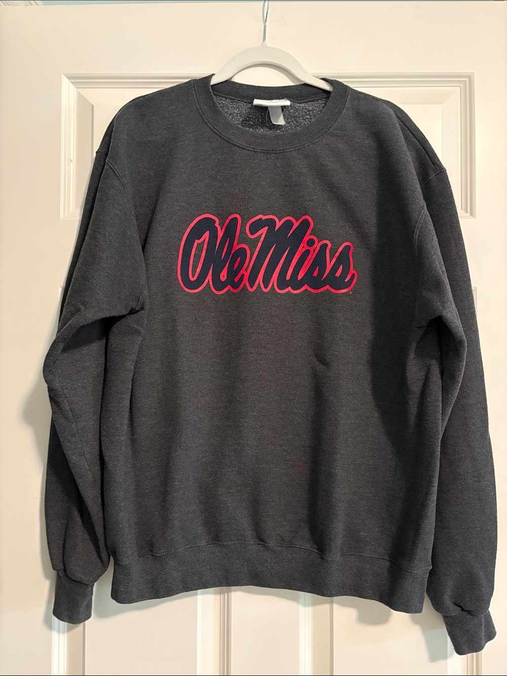 Champion Ole Miss sweat shirt Dark Gray Crewneck with Red Script